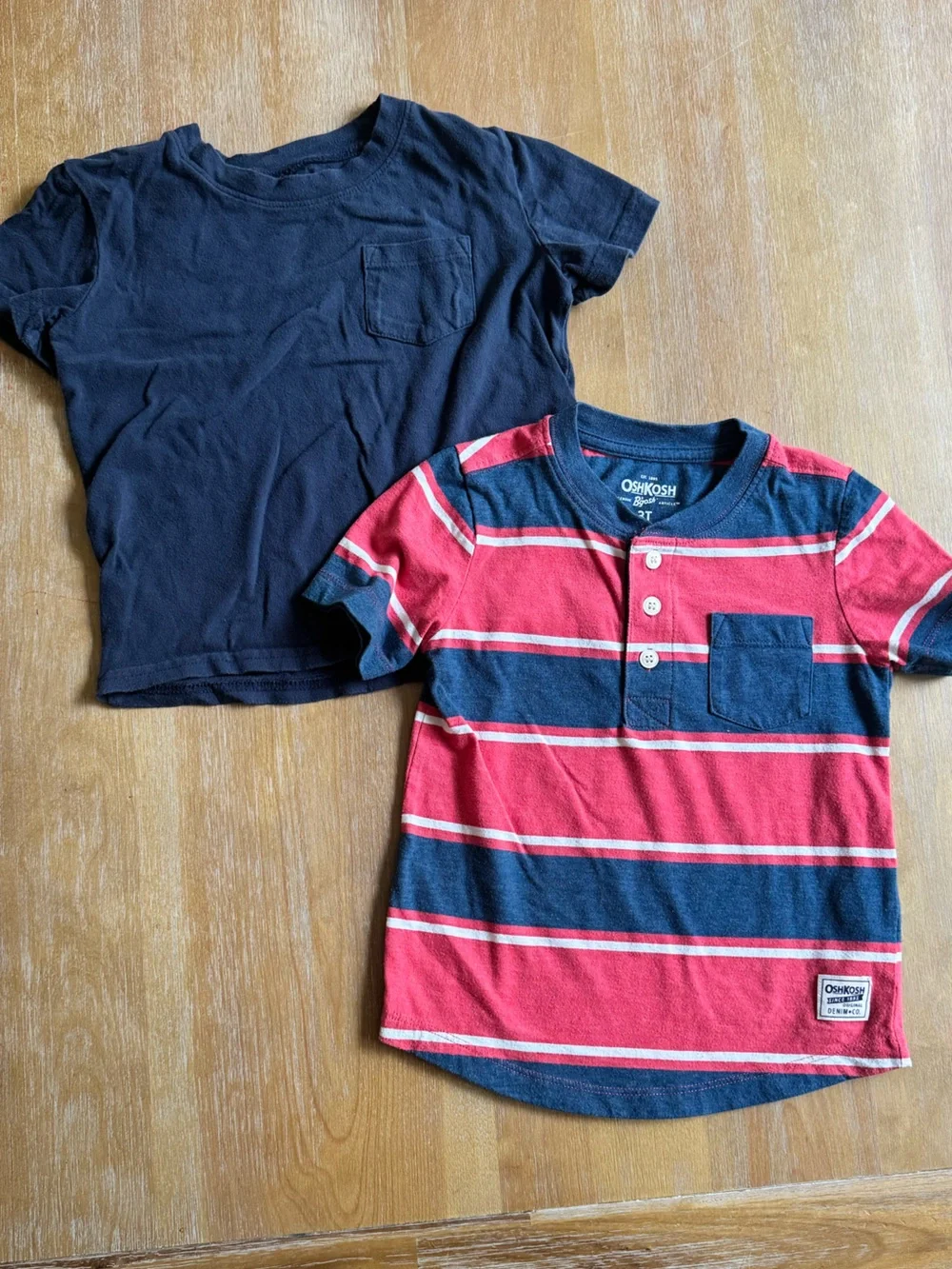 Toddler Boy - Size 3T -  (x2) Red & Navy Striped Henley Tee  and Navy Tee